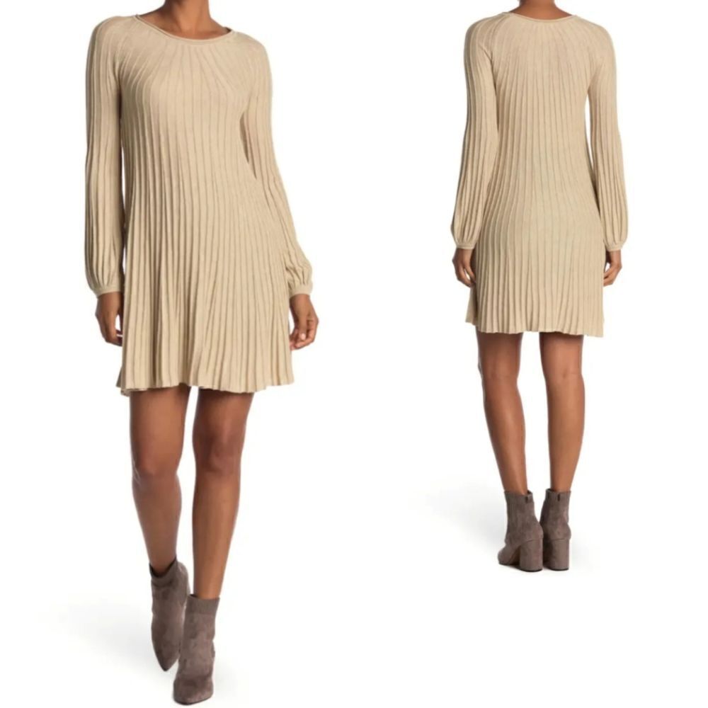 Max Studio Long Sleeve A-Line Sweater Mini Dress